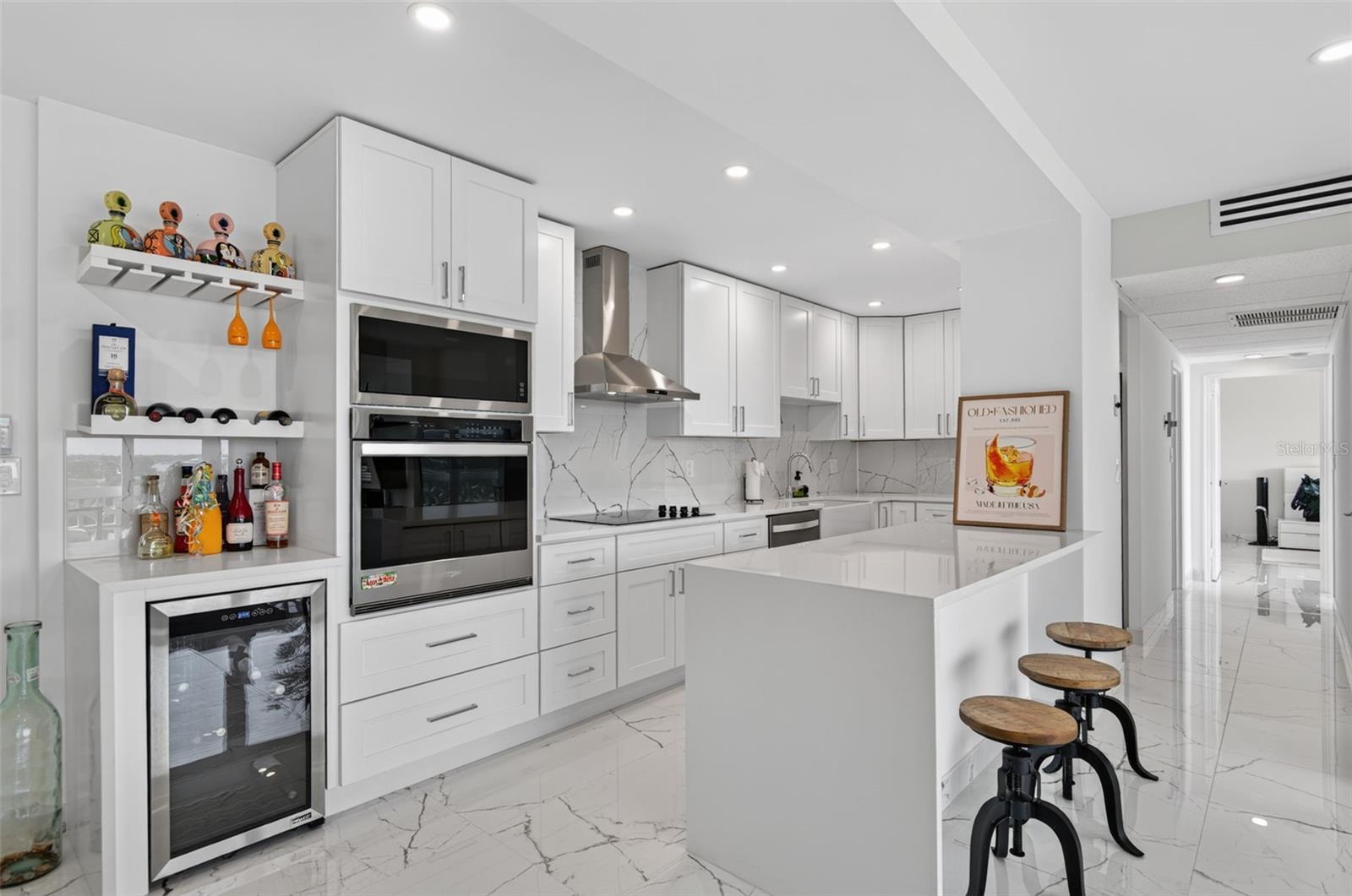 Kitchen view , bright, white and great lighting