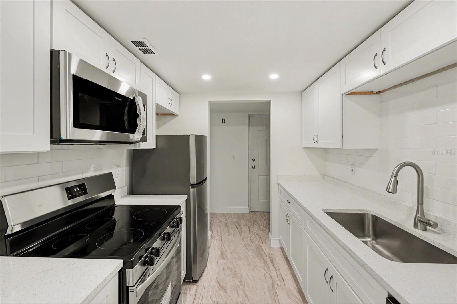 View from the dining area to the kitchen