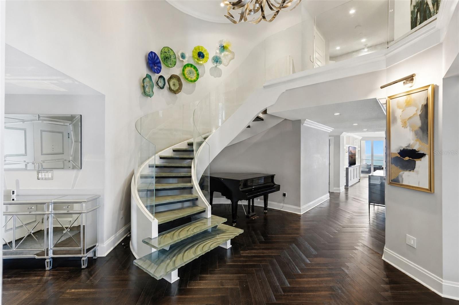 Custom millwork and herringbone hardwood floors