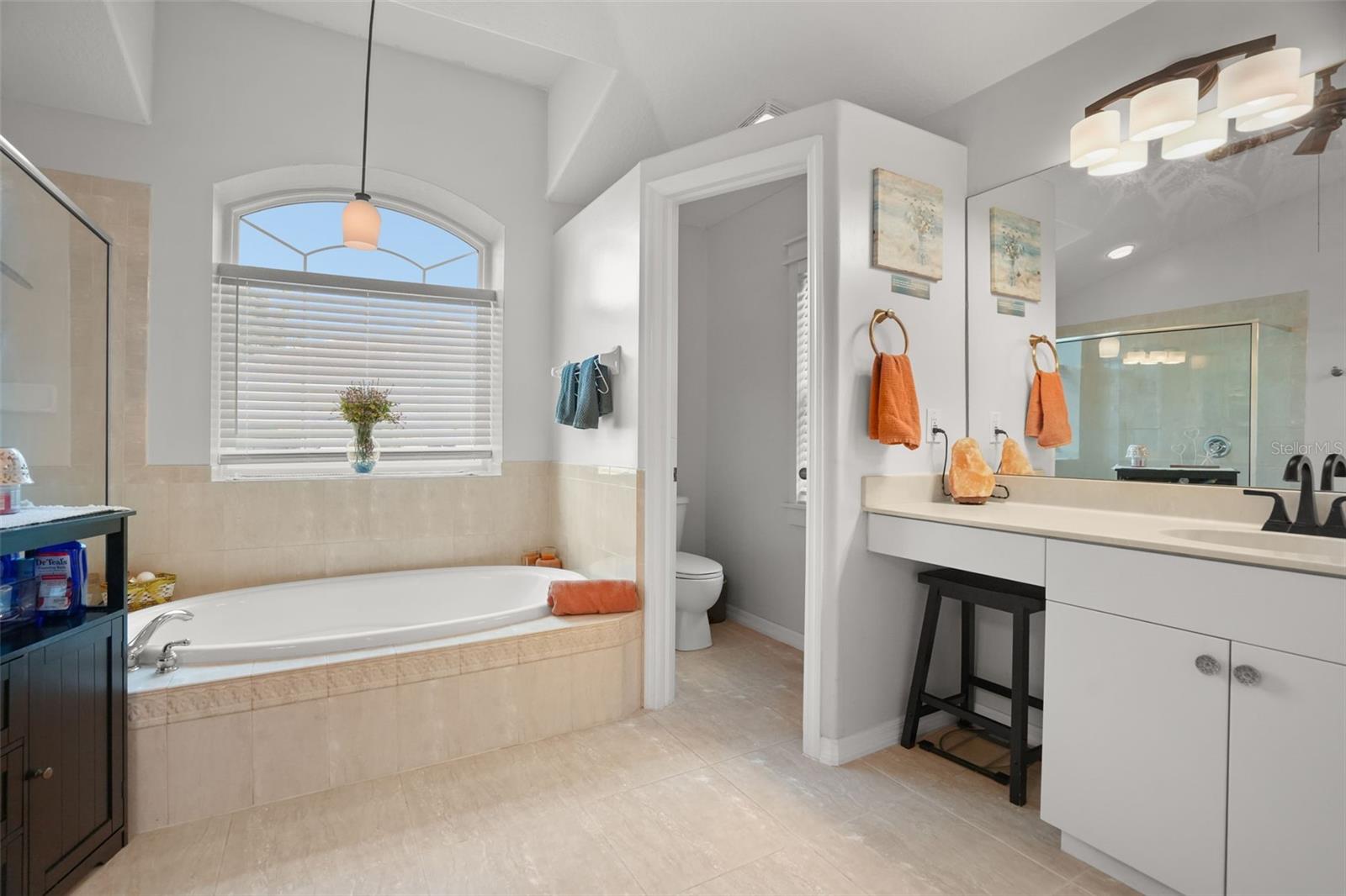 Master bathroom with tub and separate walk-in shower