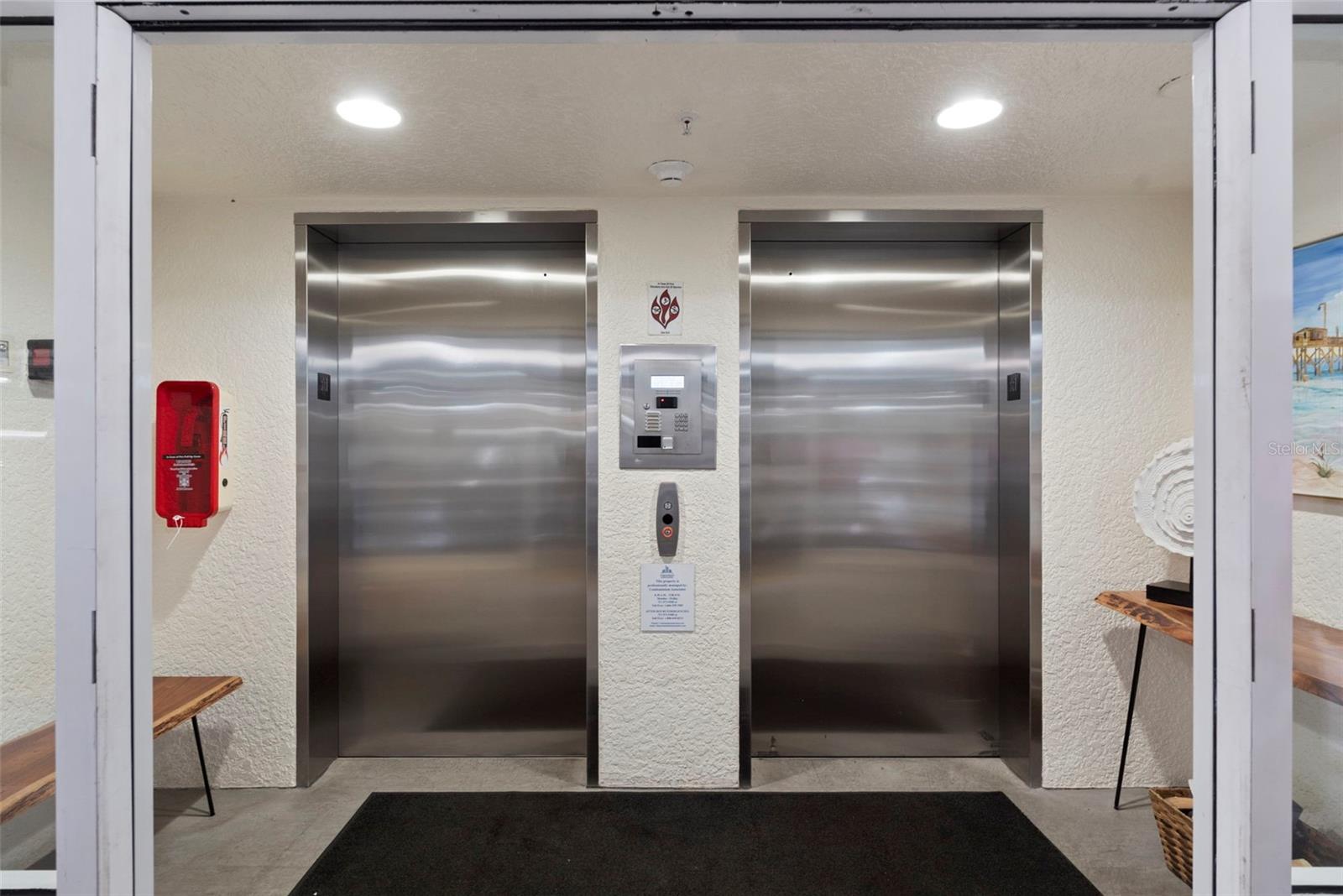 Elevator/Lobby security coded, locked stairs avail on each side of building as well