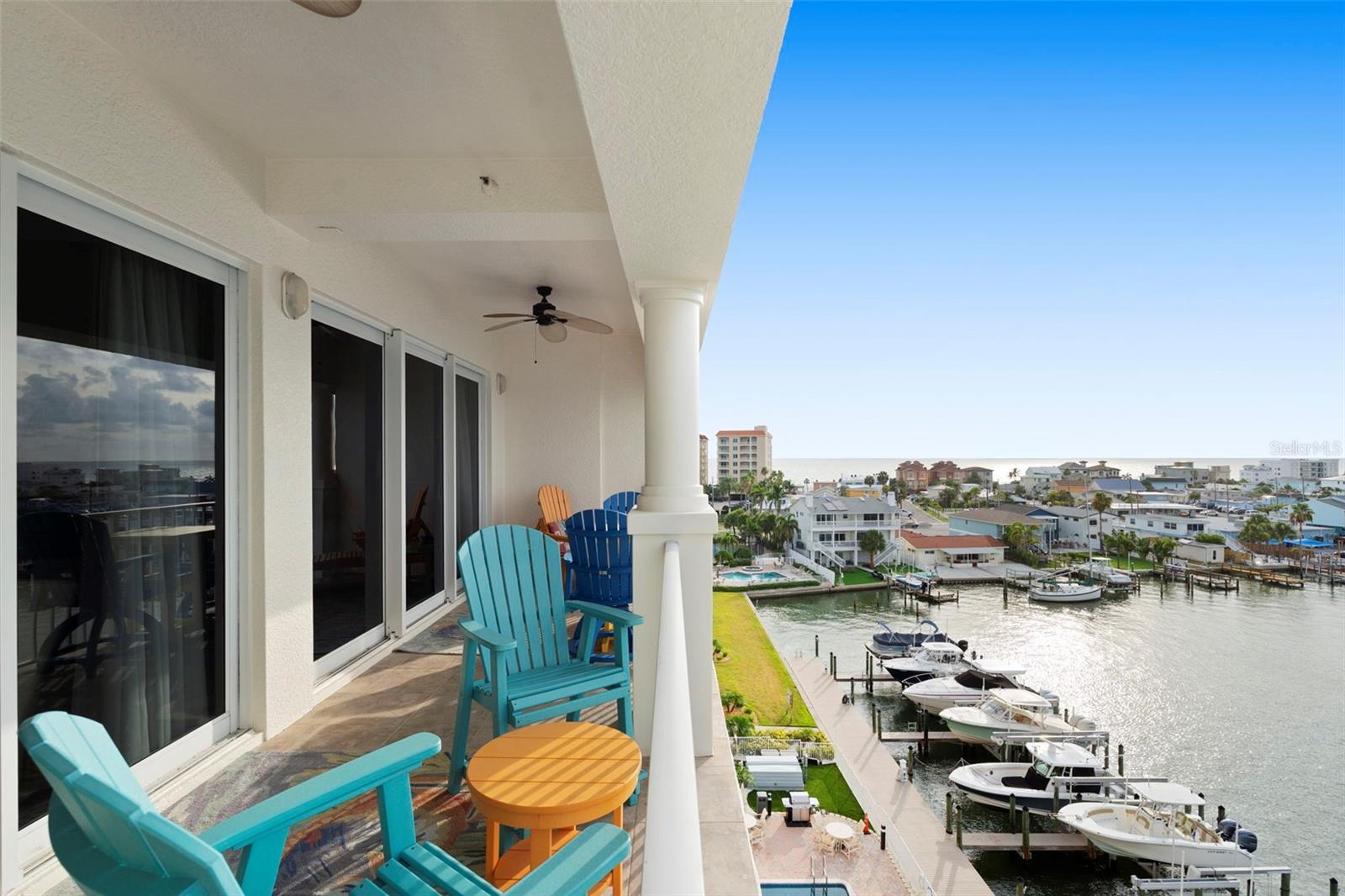 balcony facing west to Gulf of Mexico view and north Boca CIEGA Bay views