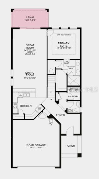 First Floor Plan - Additional Highlights Include: tray ceiling package, extended flooring into the primary suite and closet, and 8' interior doors