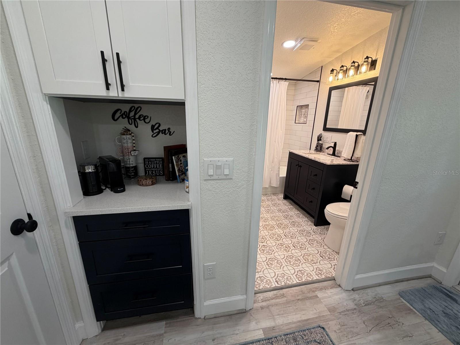 Your own coffee bar in the bedroom, or can be used as a built-in dresser area