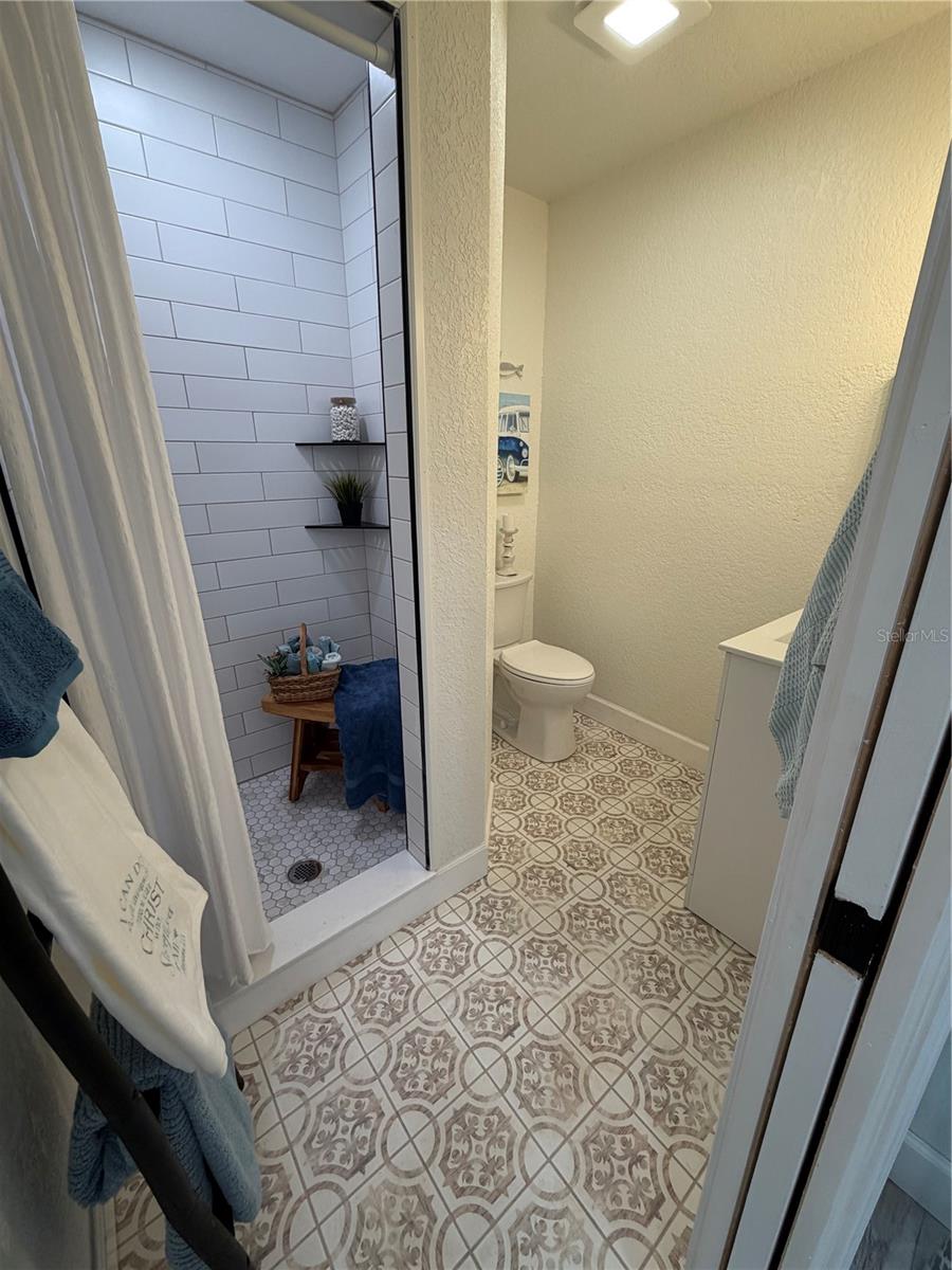 Hall bathroom with walk-in shower, completely renovated