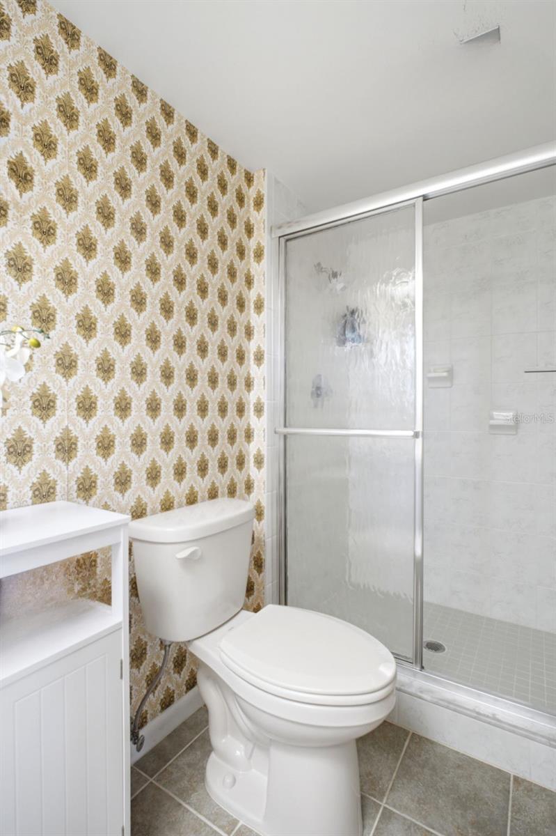 Walk-in shower with newer tile~