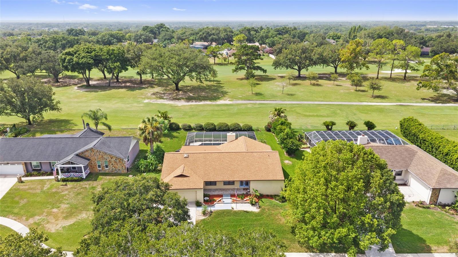 Aerial view of the property from the front.