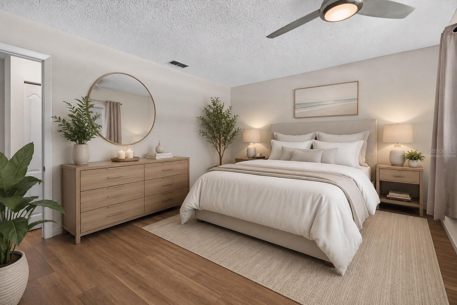 Virtually staged bedroom.