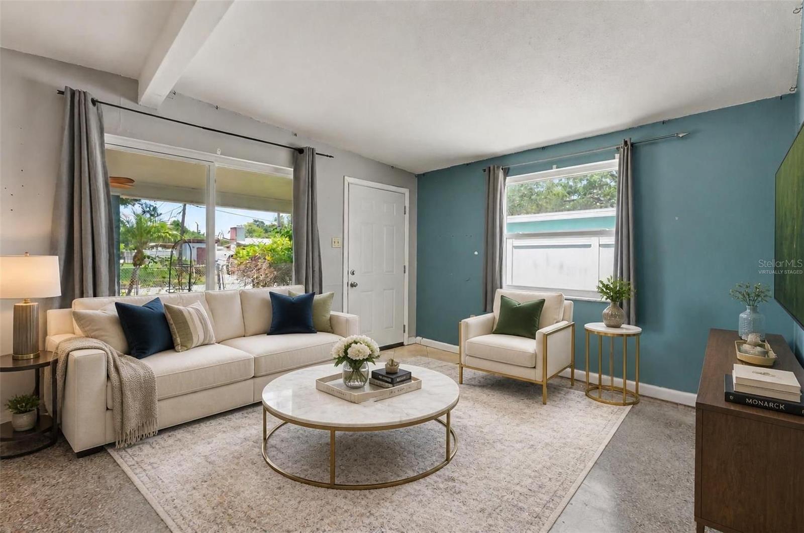 Living room virtually staged
