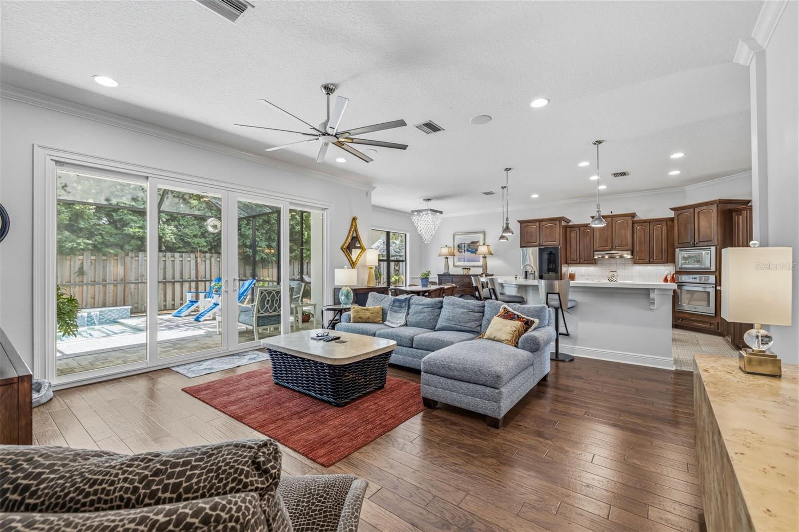 living room looking over pool