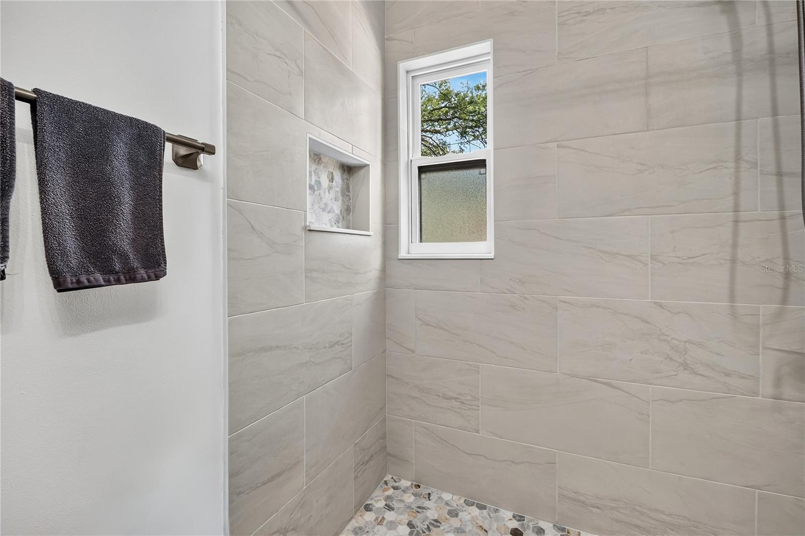 Bathroom shower with built-in