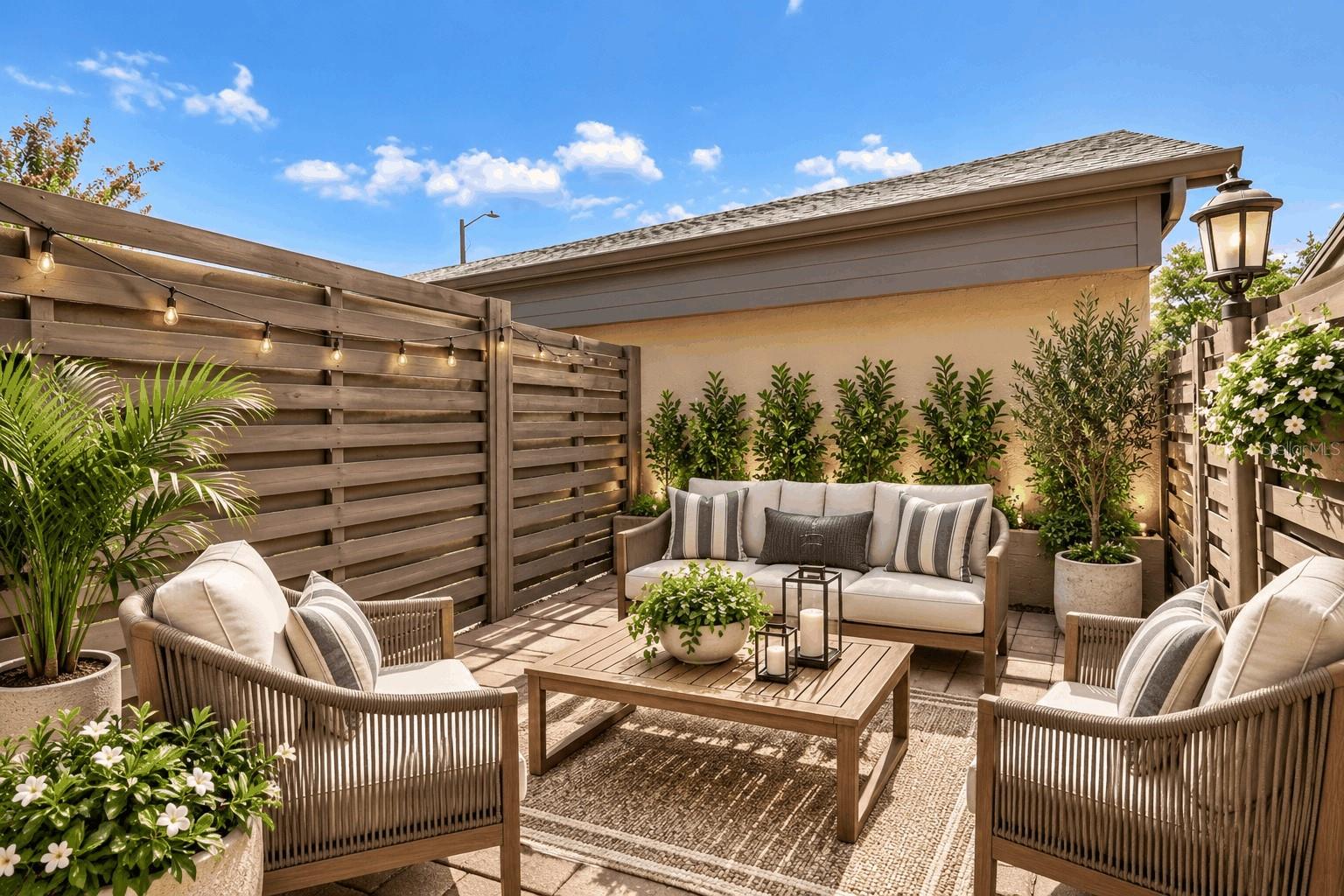 Private courtyard between Garage and Home