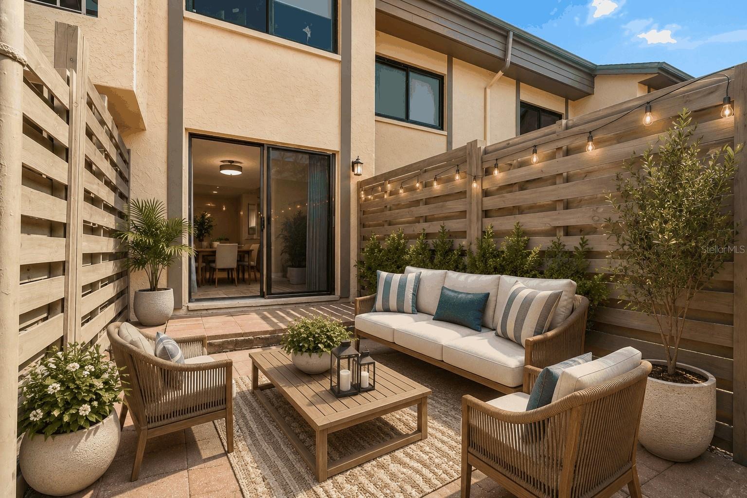 Private courtyard between Garage and Home