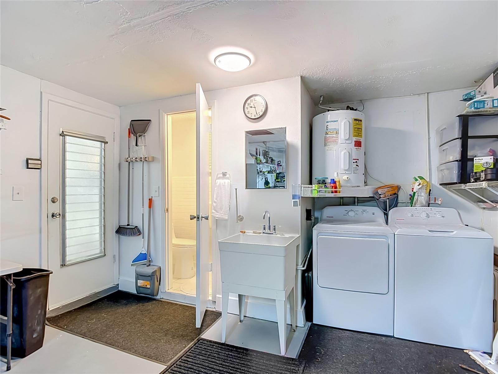 Garage with a utility sink