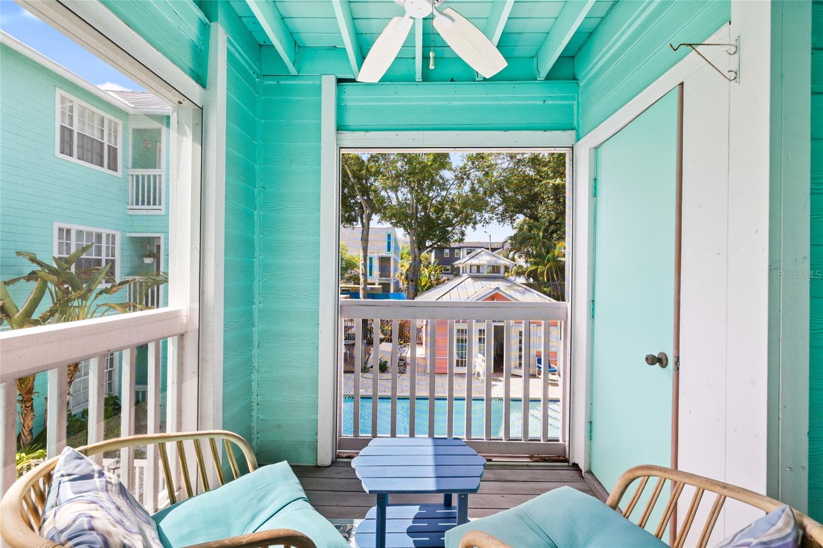 screened in balcony with storage closet