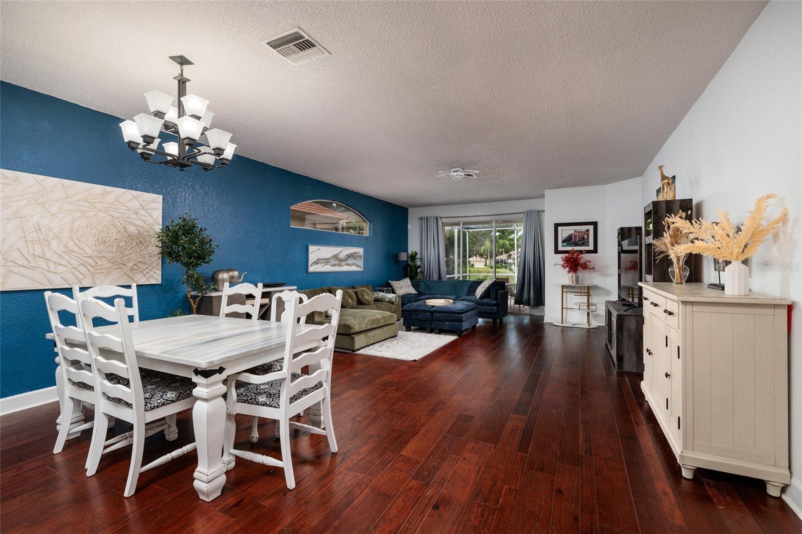 Open dining, living area