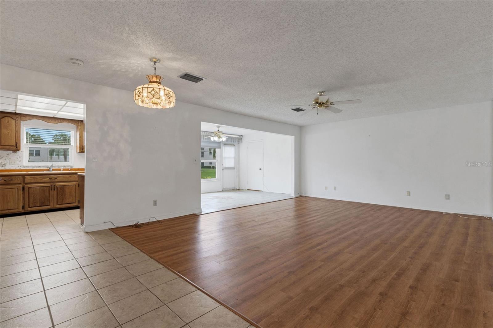 Living Room, Florida Room and Kitchen