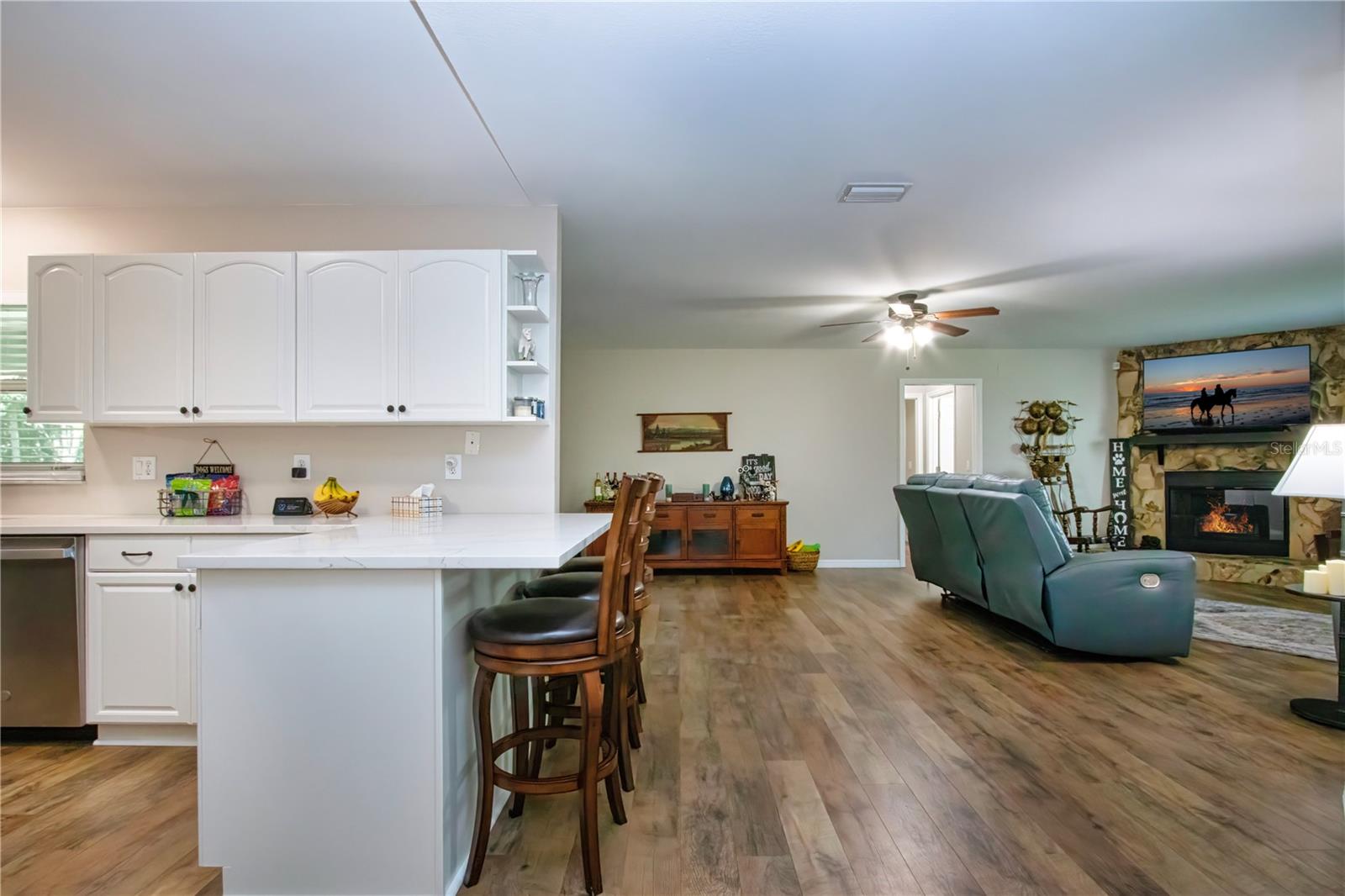 Open kitchen concept with view of great room