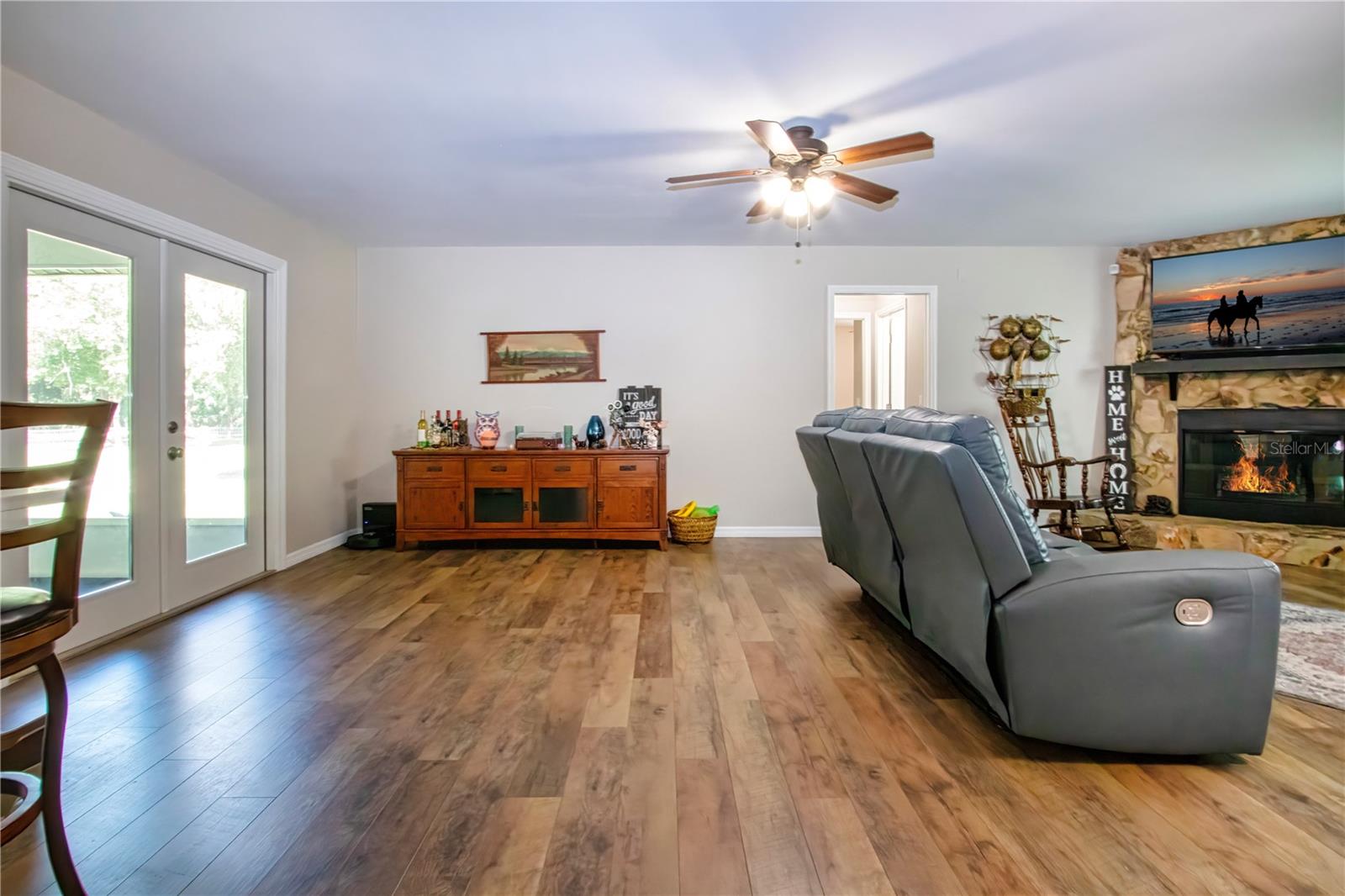 View of great room and new french doors