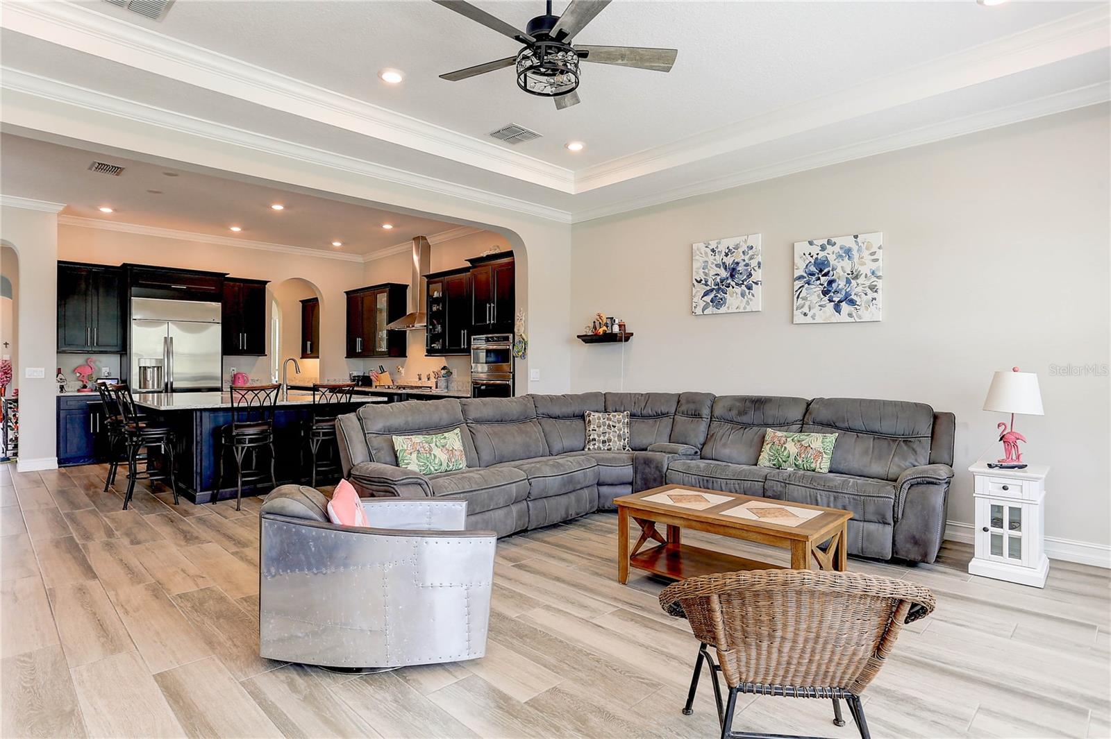 Family room and kitchen