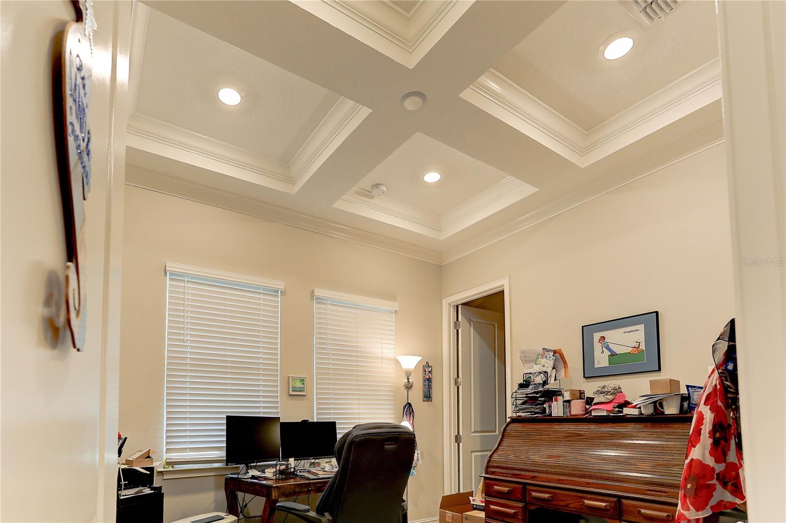 Coffered ceiling in office/6th bedroom