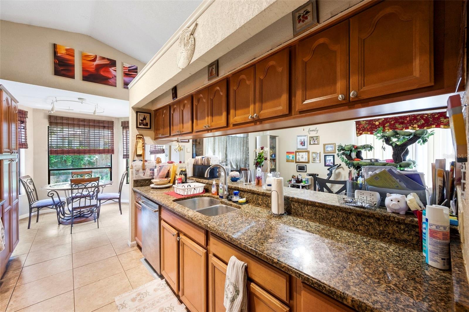 Granite counters and a breakfast bar