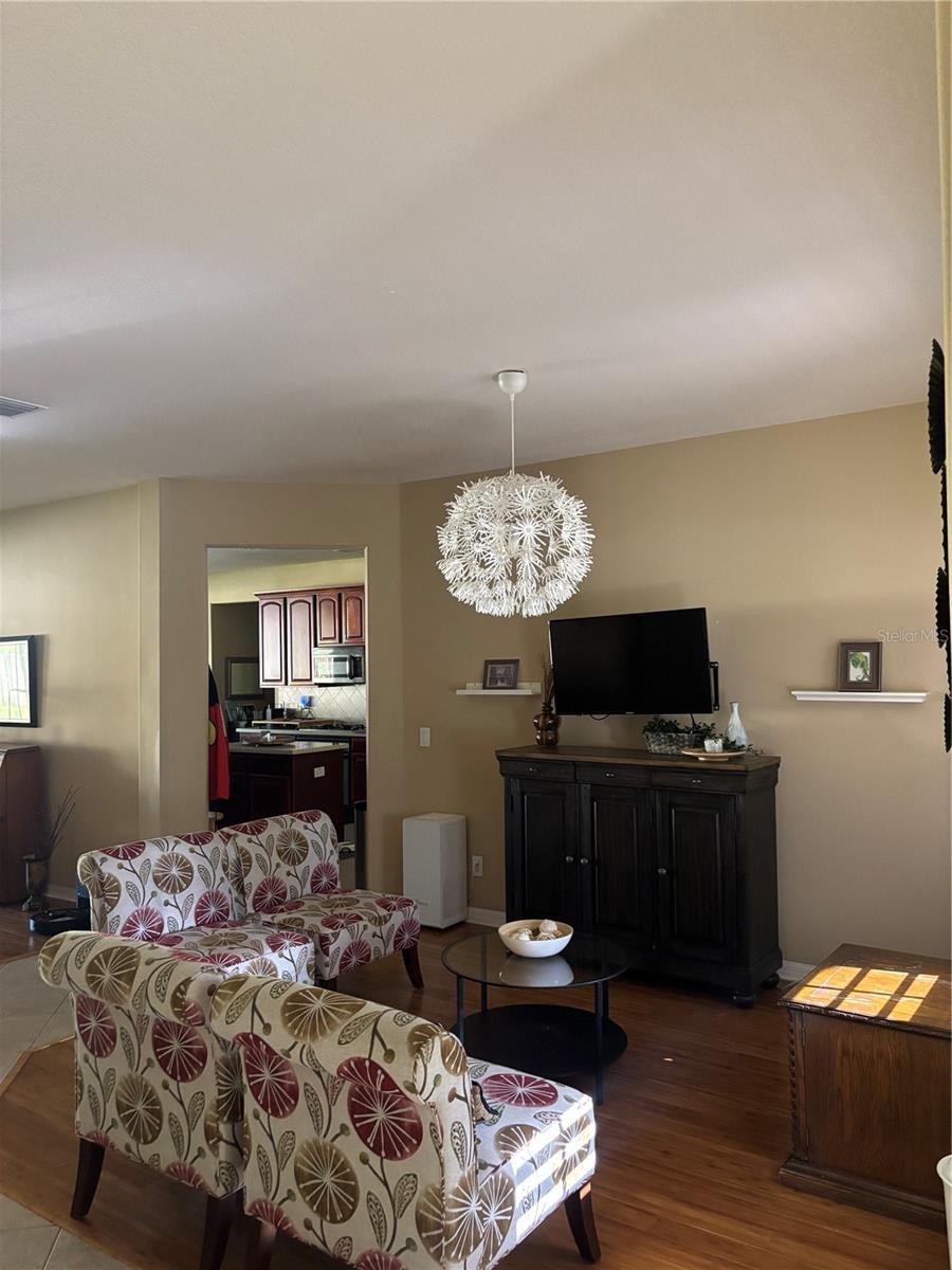 living room to the kitchen