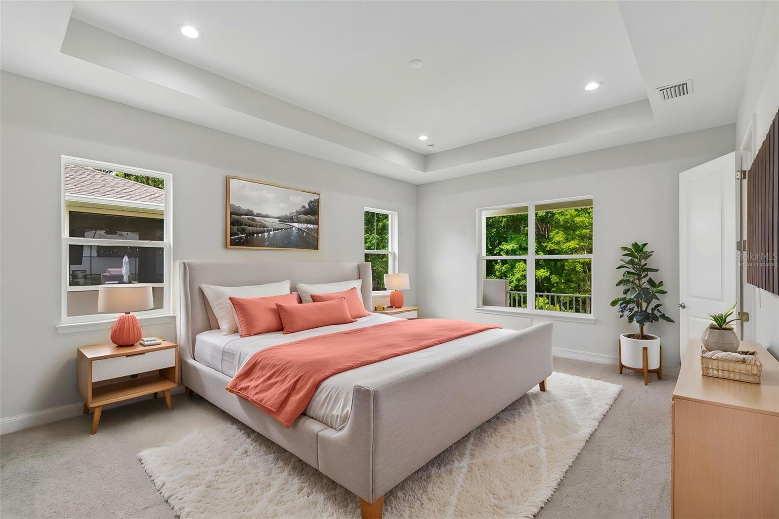 Virtually staged primary bedroom