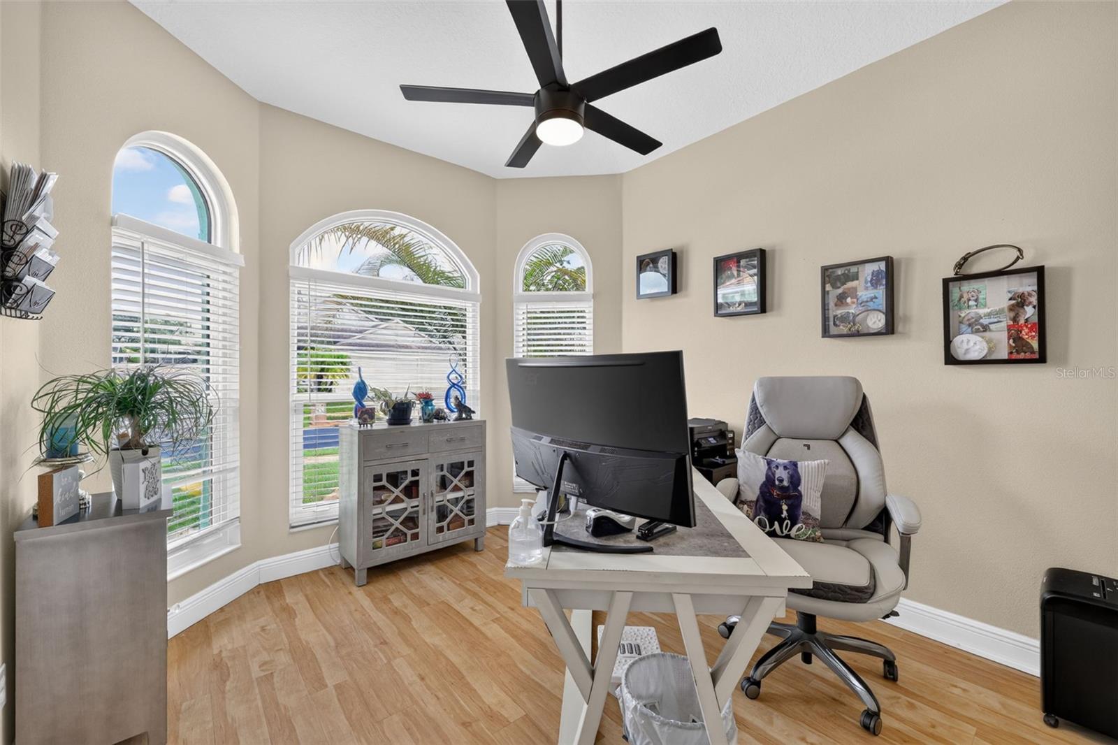 Bedroom 4 is off the master bedroom and can be used as an office as shown or a nursery.