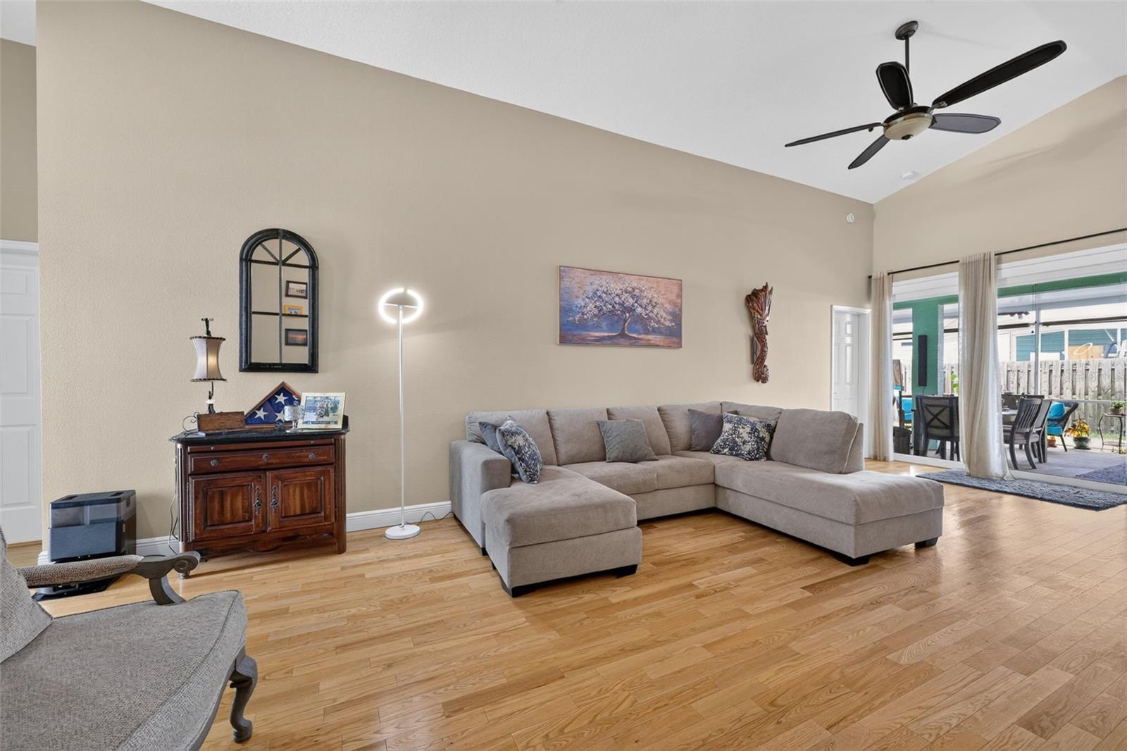 The living area is large and  and has sliders leading to the lanai,