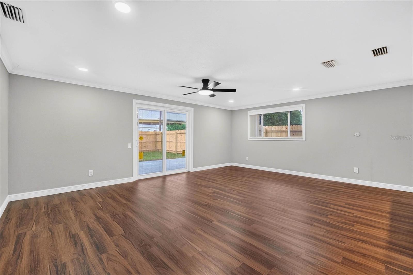 Living room sliders to back patio