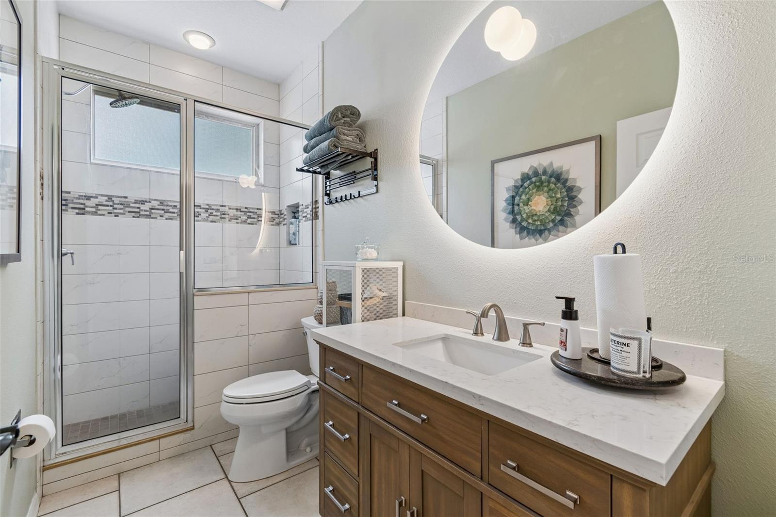 !st Floor Guest Bath with Walk-in Shower and Backlit Mirror