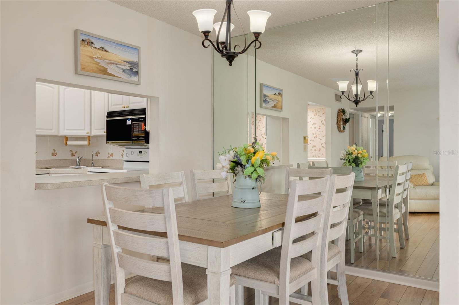 Dining Area with full mirror wall