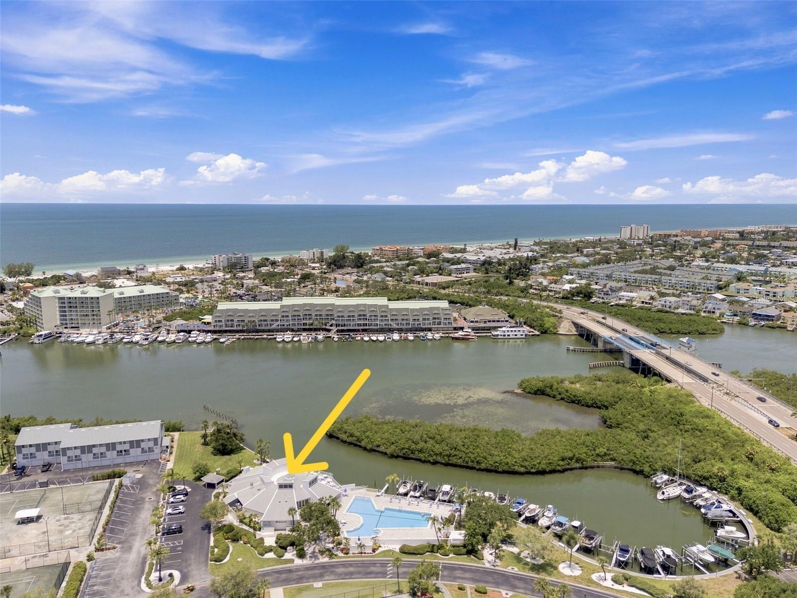 Clubhouse, pool, marina