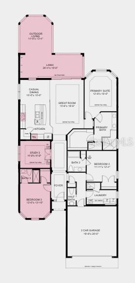 Floor Plan - Additional Highlights Include: tray ceiling package, pocket sliding glass door in great room, 4' garage extension, laundry sink, and outdoor kitchen rough-in