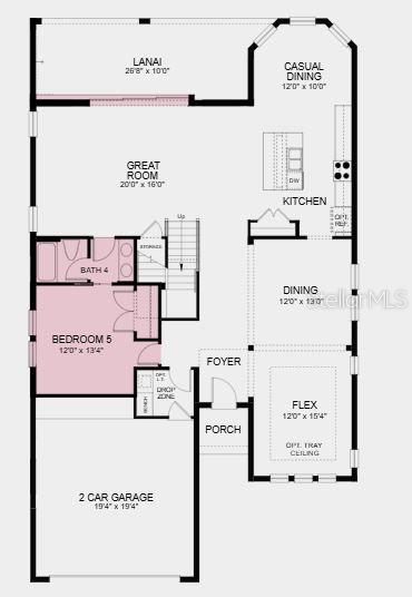 First Floor Plan - Additional Highlights Include: main floor bedroom and full bathroom, pocket sliding glass door in the great room, 8' interior doors, oak stair treads with painted risers at stairs, and outdoor kitchen rough-in