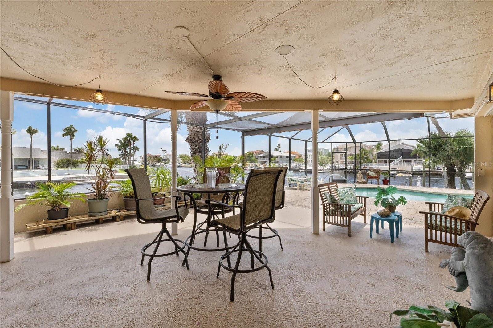 Expansive outdoor covered entertainment space
