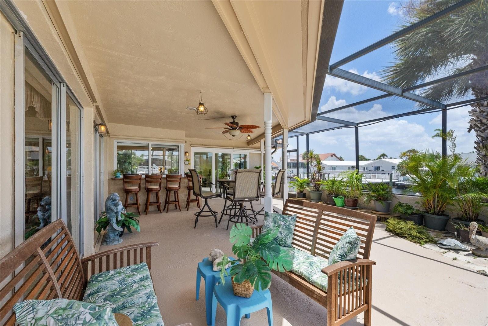 Expansive outdoor covered entertainment space