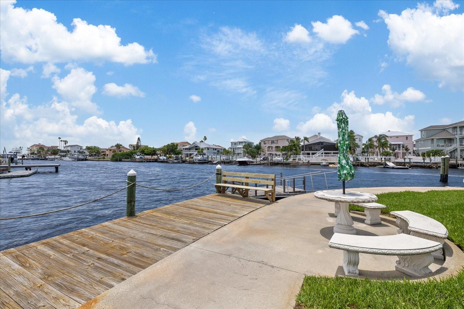 expansive stationary dock and built in concrete table and seating