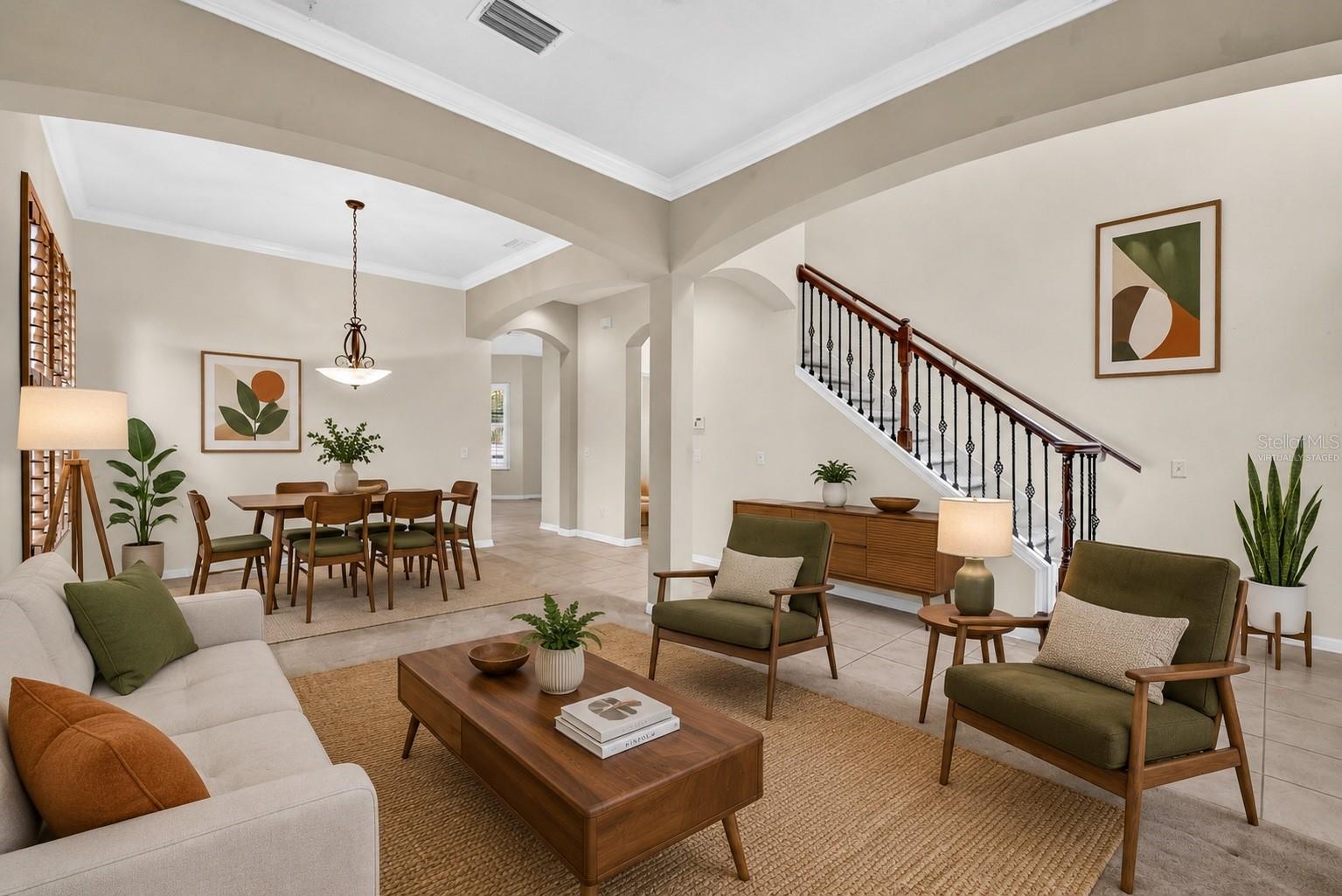 Formal living/dining areas. Virtually staged