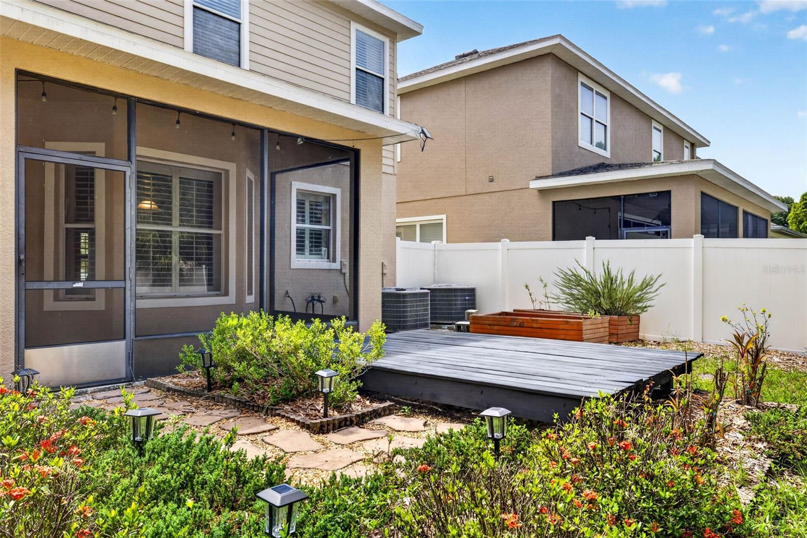 Back yard. Platform designed to hold hot tub.