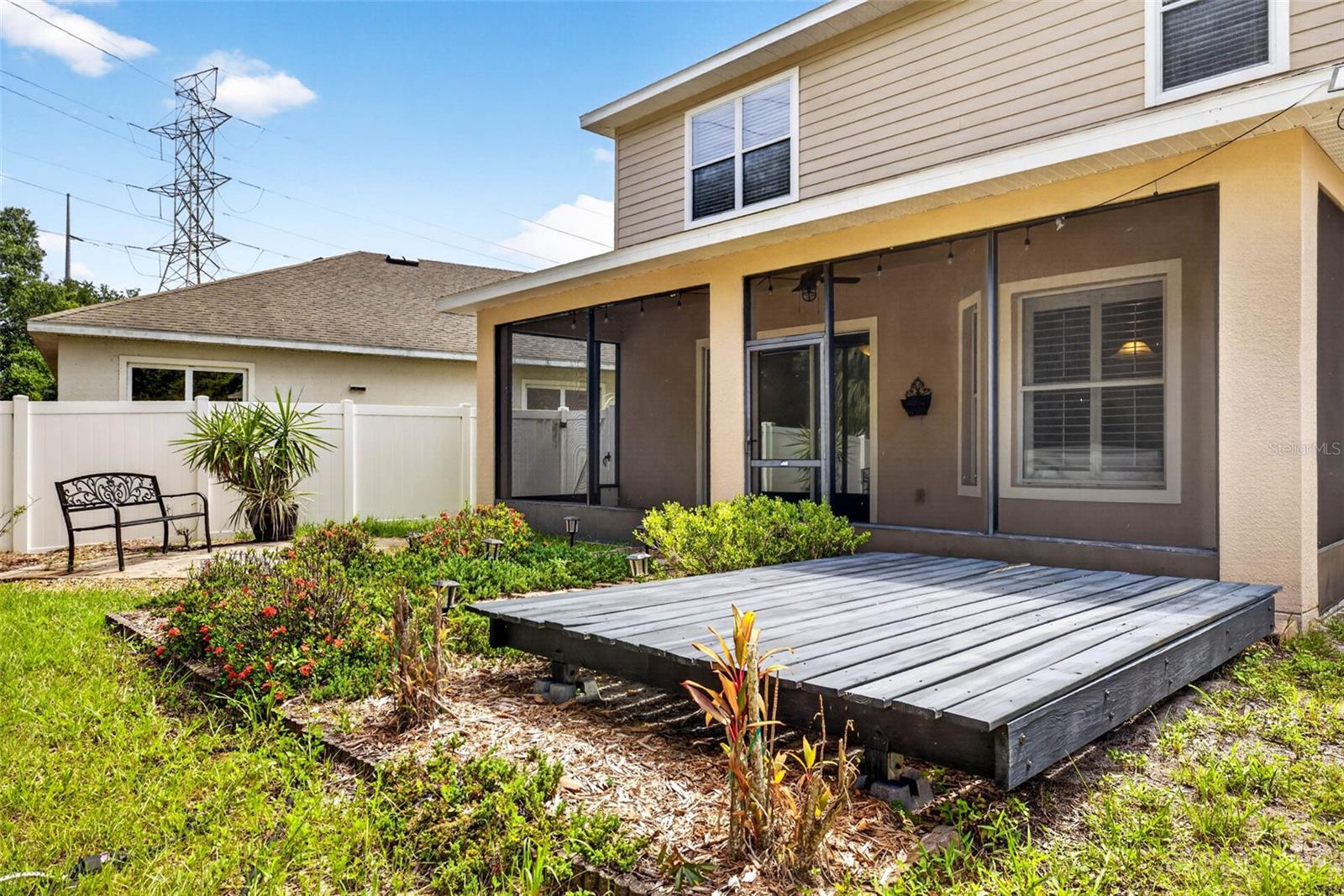 Back yard. Platform designed to hold hot tub.