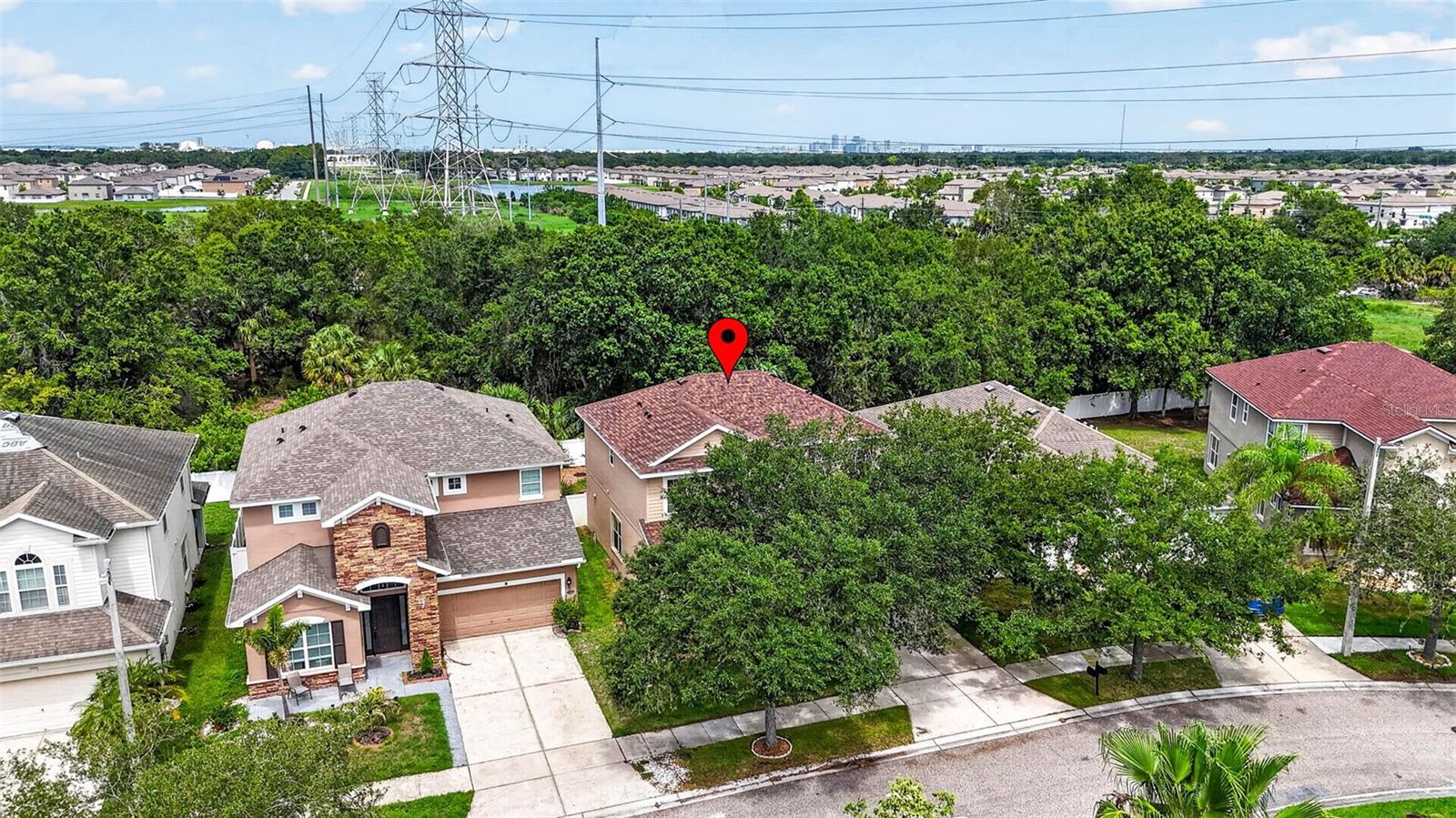 Aerial shot with house designated