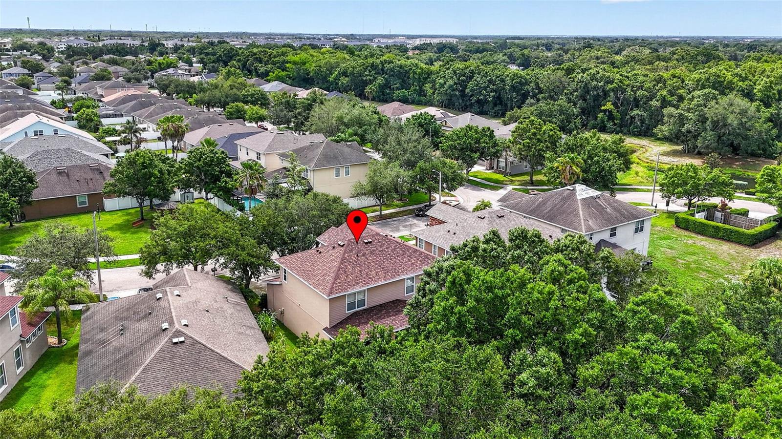 Aerial shot designating house location