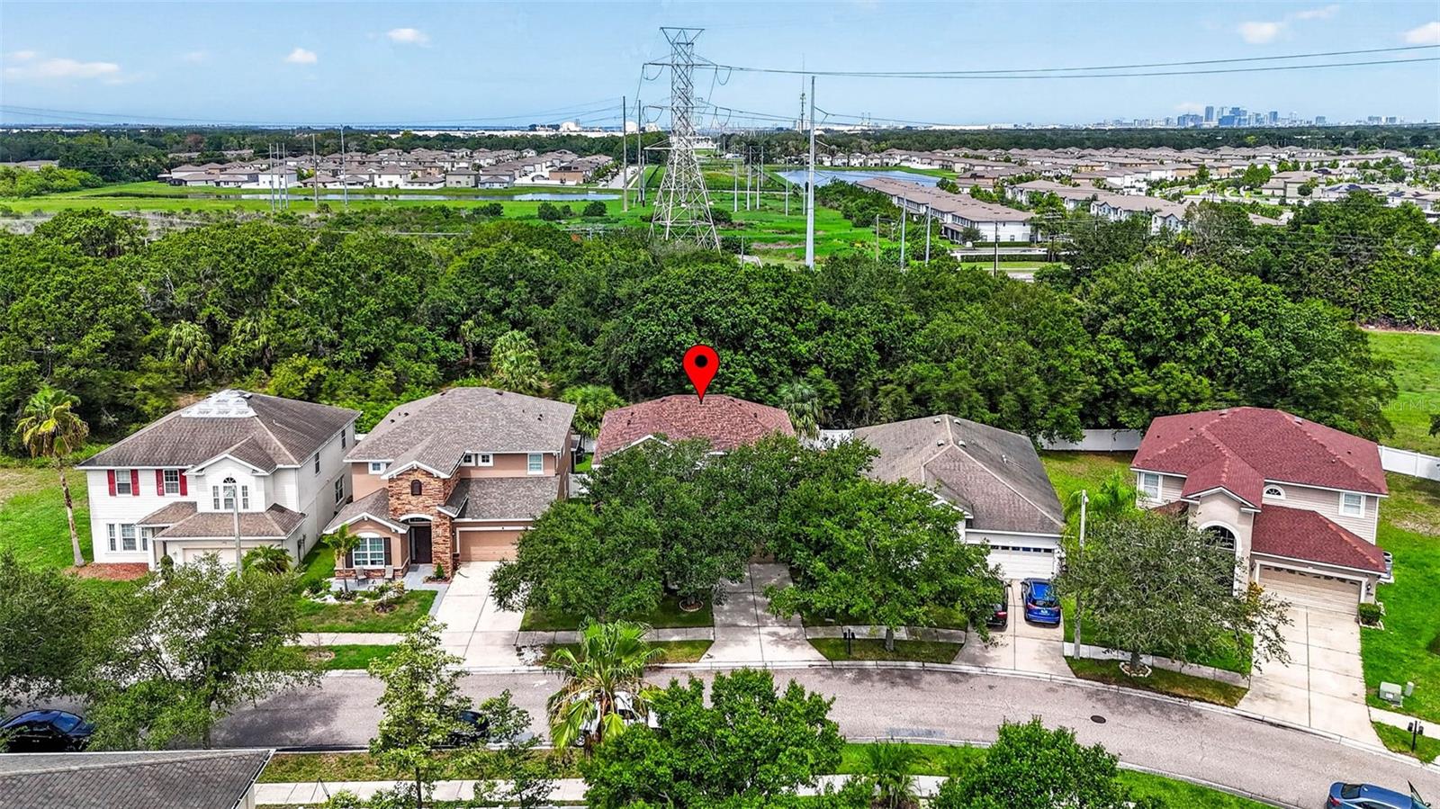 Aerial shot designating house location