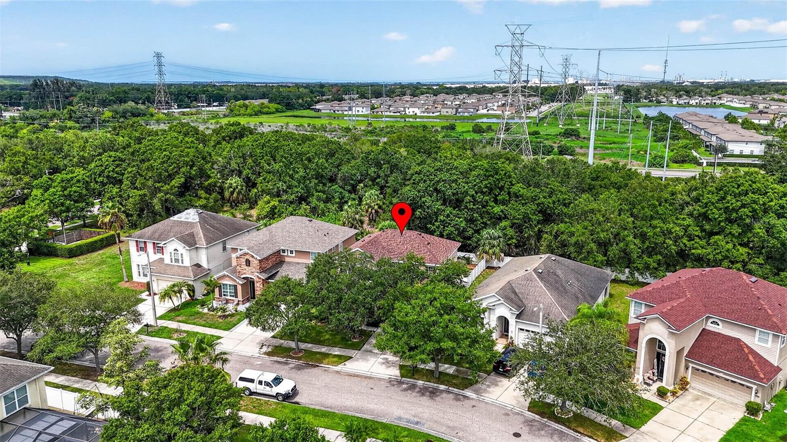 Aerial shot with house designated