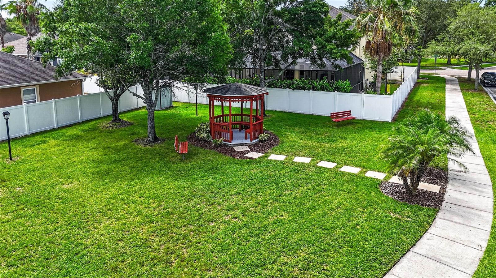 Aerial shot of gazebo/park area across the street.