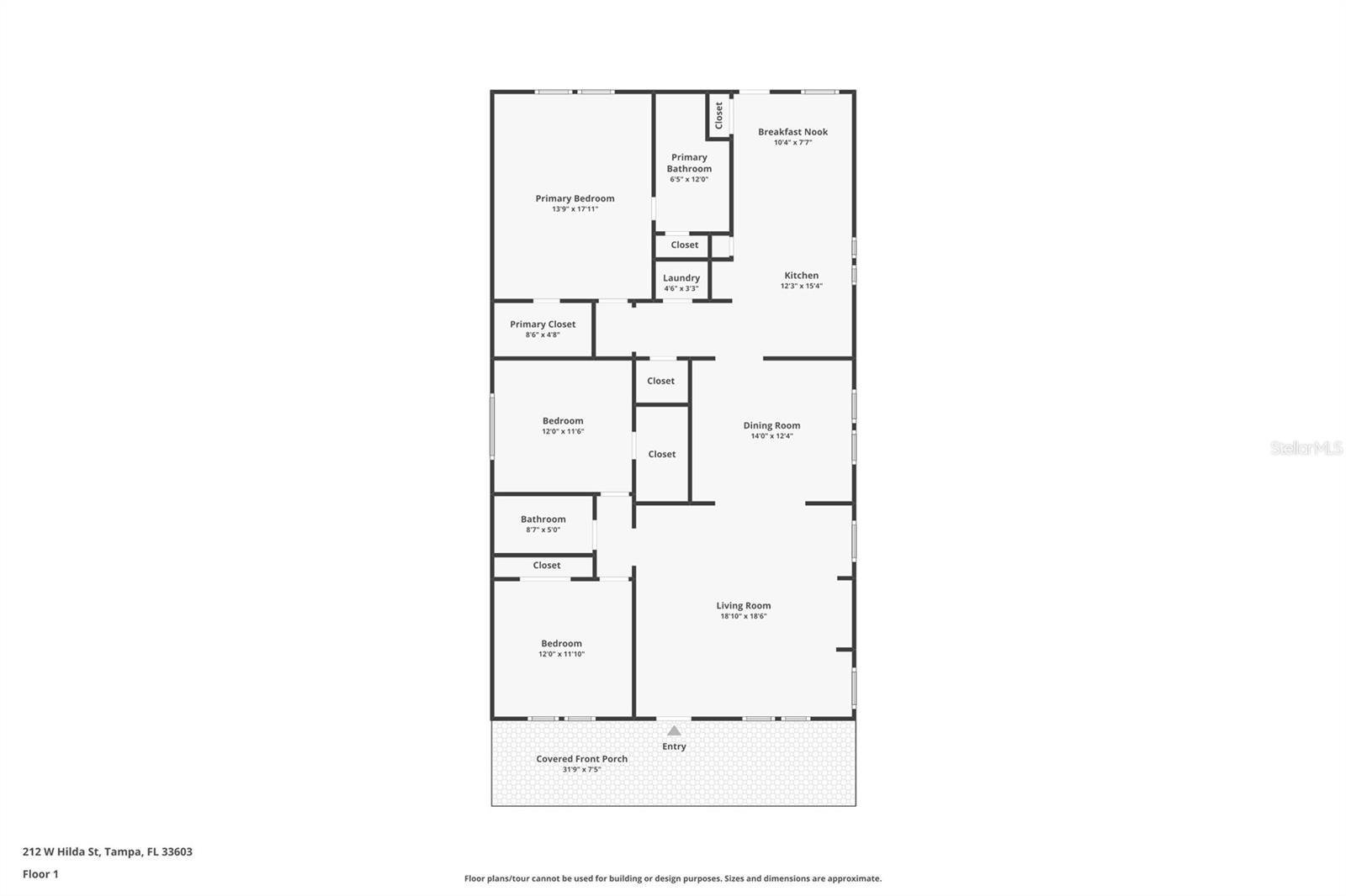 Floorplan with Approx Measurements - 212 W Hilda St