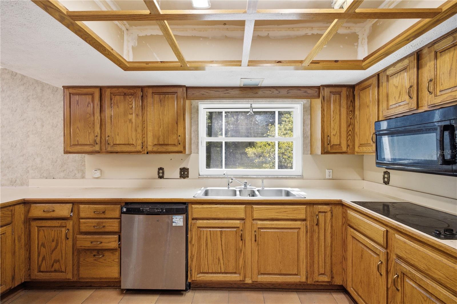 Wood paneling in kitchen