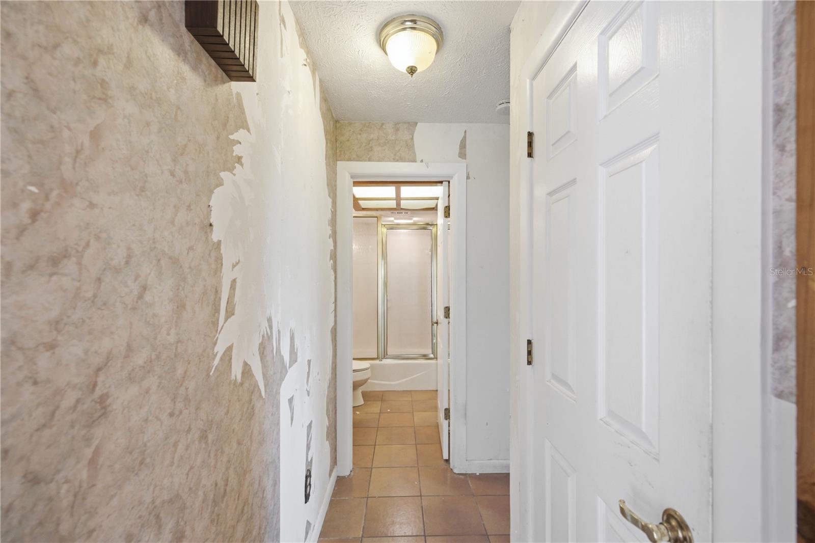 Hallway leading to downstairs bedroom and bathroom